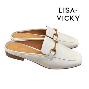 NEW Lisa Vicky Women’s Zip Zip-V White Sheep Nappa Slide Mules 10